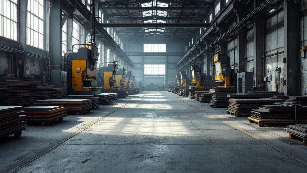 An idle metal fabrication shop floor before the shift starts