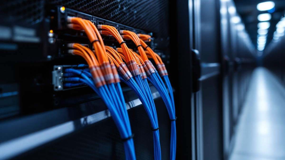 Dressed patch fibre on a server cabinet
