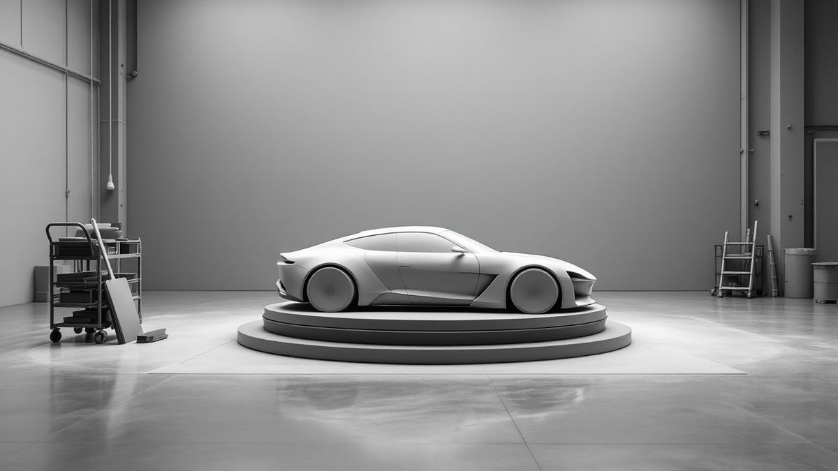 An automotive design studio with a clay modelling buck under lights