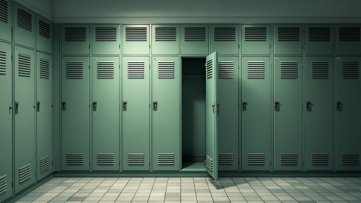 A bank of plain staff lockers in a back of house corridor