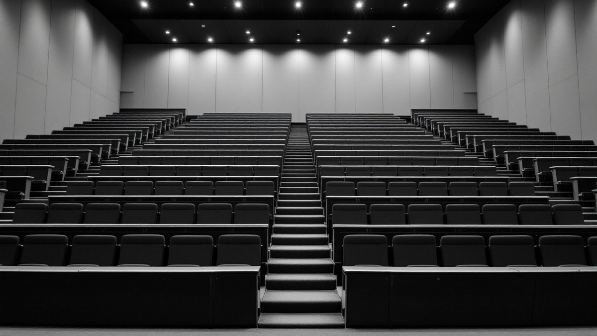 An empty tiered university lecture theatre