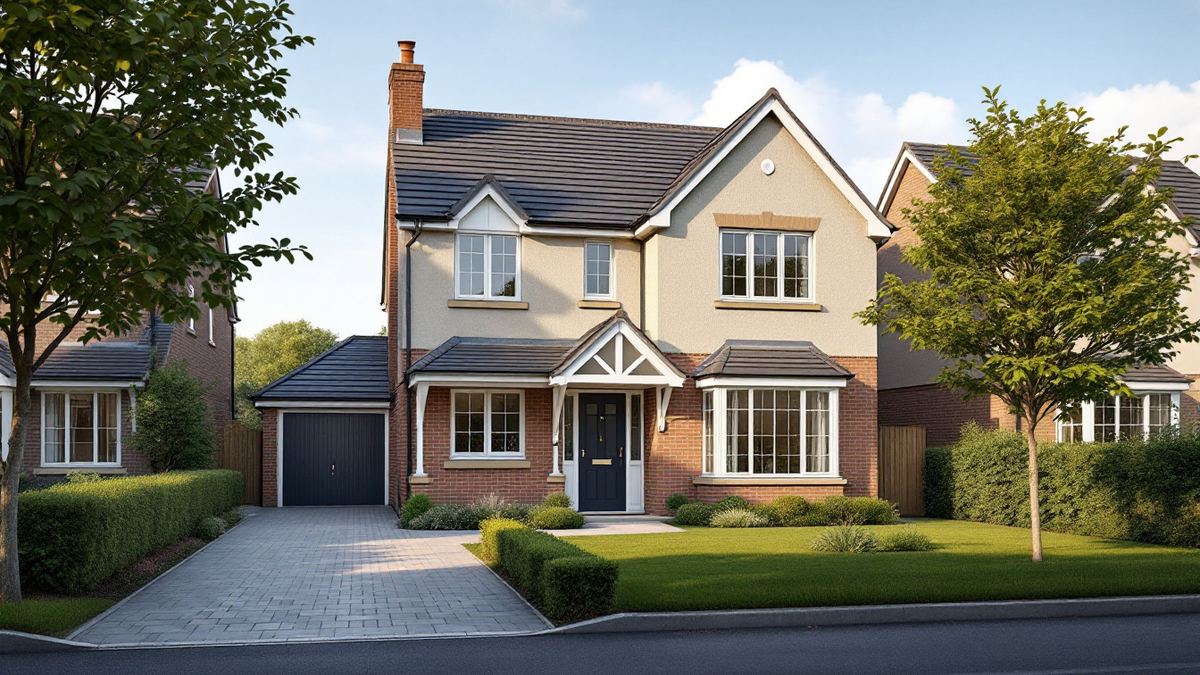 A detached suburban family house seen from its own driveway