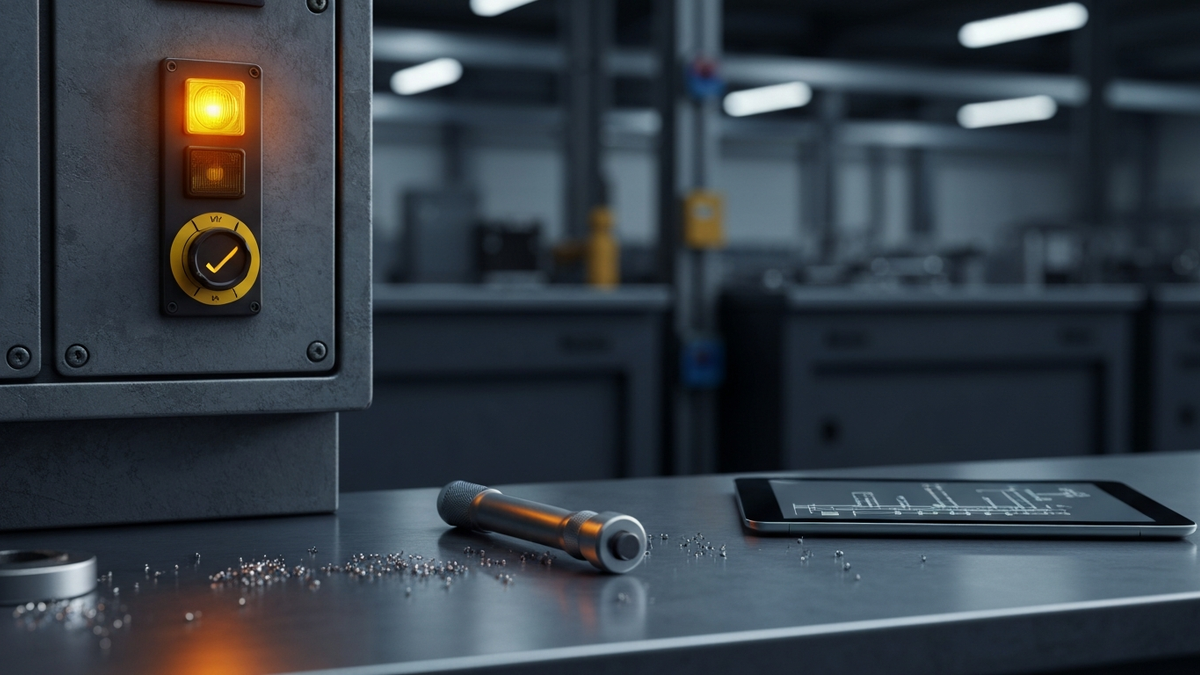 Amber check engine light on a factory control panel beside a torque wrench