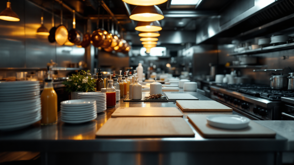 A restaurant kitchen line prepped and waiting for service