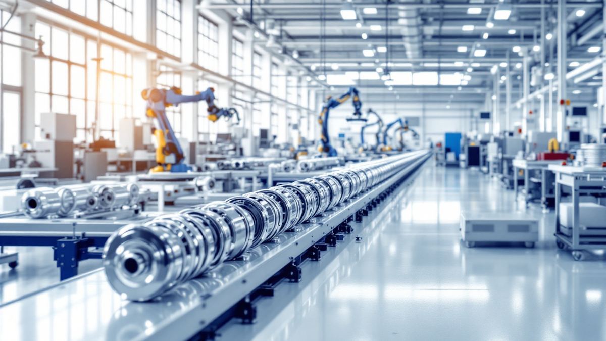 Chrome shock absorbers moving along an automated production line