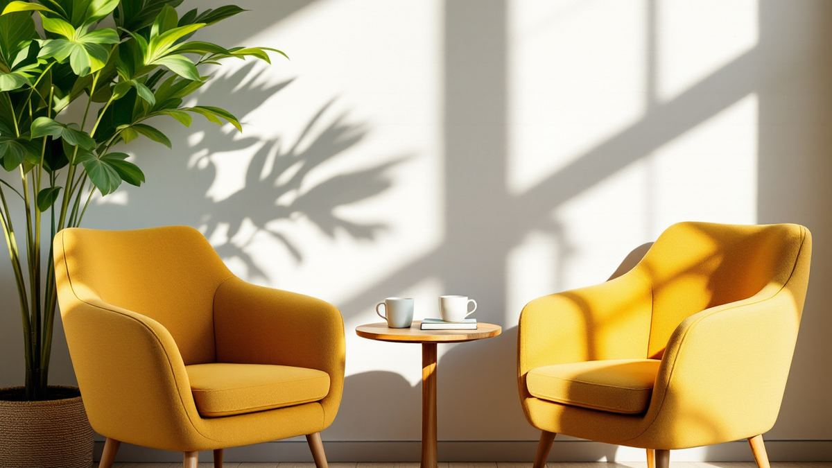 Two armchairs and a small coffee table set up for a mentoring conversation