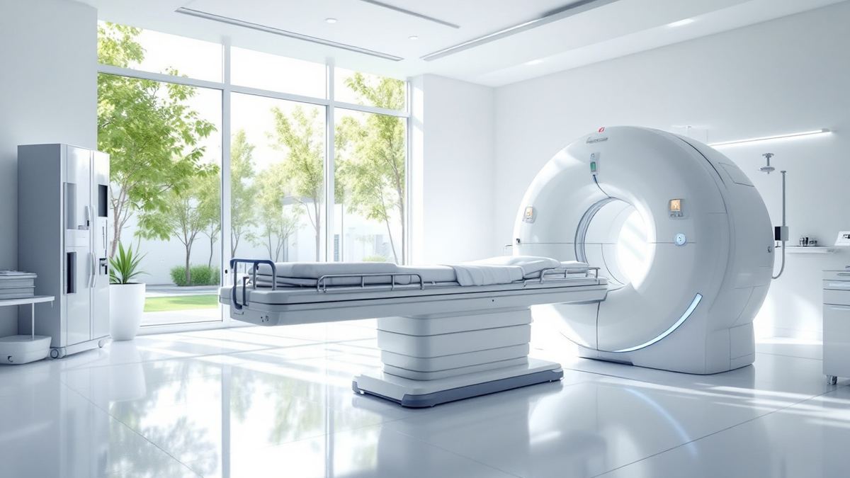 Empty hospital MRI room in soft daylight
