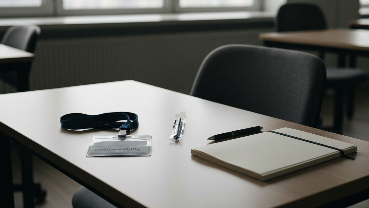 Empty junior employee desk in quiet office