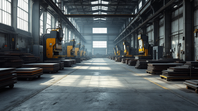 An idle metal fabrication shop floor before the shift starts