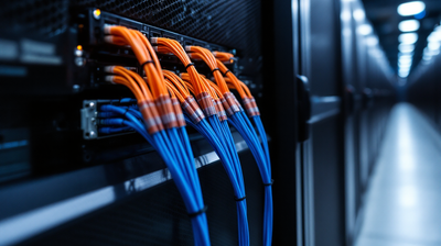 Dressed patch fibre on a server cabinet