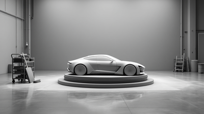 An automotive design studio with a clay modelling buck under lights