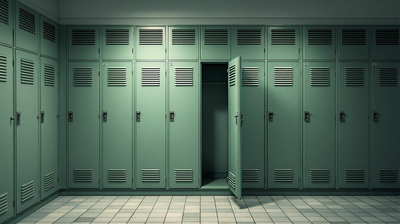 A bank of plain staff lockers in a back of house corridor