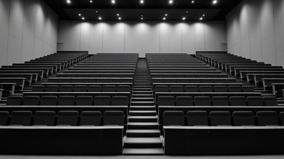 An empty tiered university lecture theatre