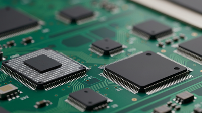 Two microprocessor chips joining on a circuit board, evoking an AI chip acquisition
