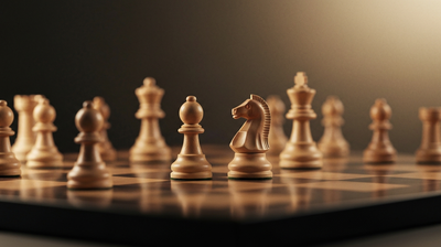 A chess knight in sharp focus mid-game, evoking critical thinking skills