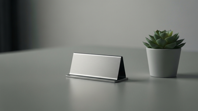 An empty nameplate holder on a cleared desk, evoking a shrinking HR function