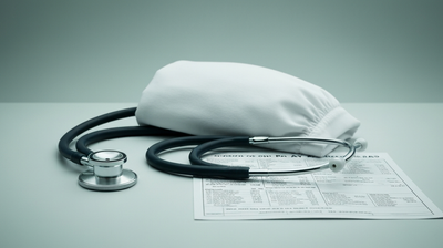A stethoscope and nursing cap beside a pay scale, evoking high-paying nursing careers