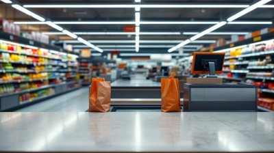 A retail shop floor checkout counter after closing