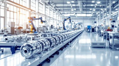 Chrome shock absorbers moving along an automated production line