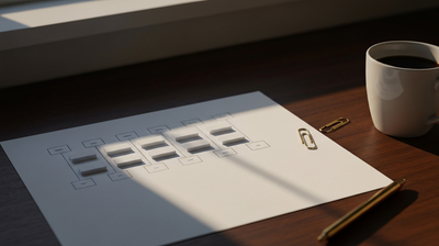 Organizational chart on a desk with mid-level boxes removed, illustrating Robinhood flattening its structure