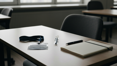 Empty junior employee desk in quiet office